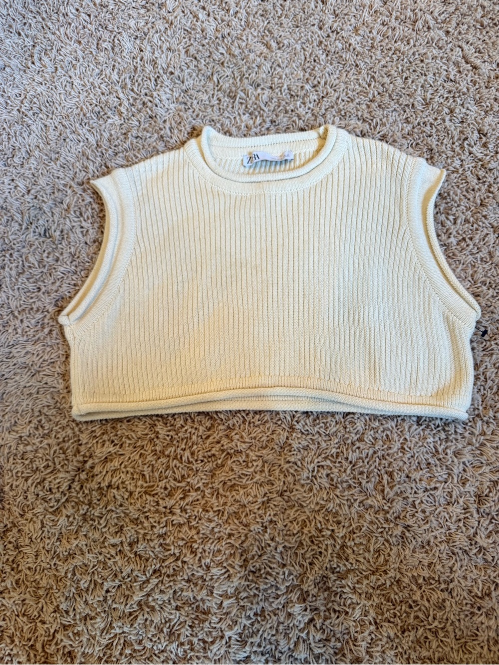 Zara Cream Ribbed Cropped Tank Top - Kids